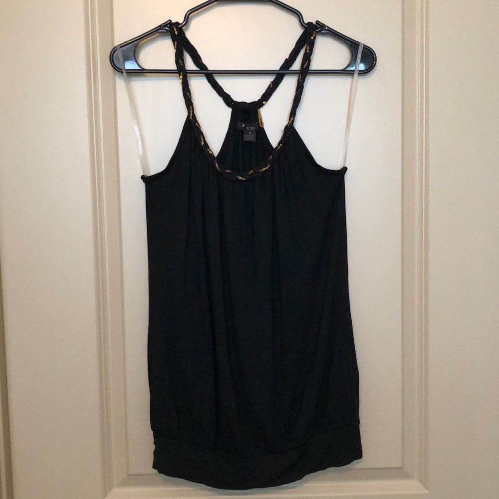 Black Forever 21 Tank- Gold Chain Braid Detail